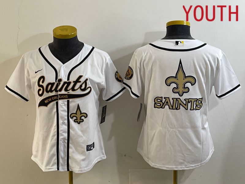 Youth New Orleans Saints Blank White Joint Name 2024 Nike Limited NFL Jersey style 4